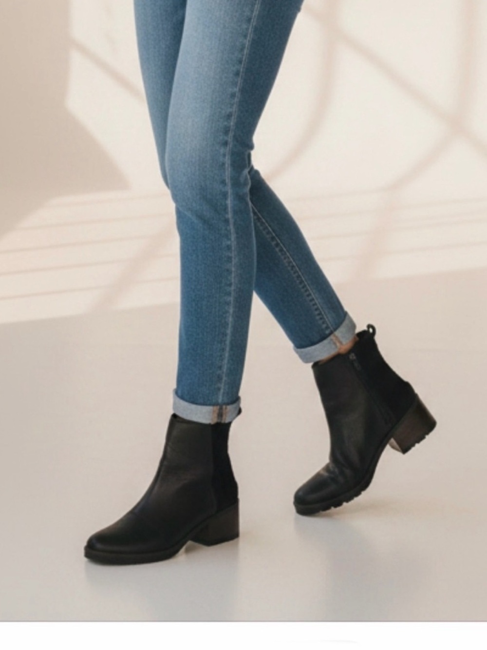 Sorel Cate leather suede block heel normcore waterproof black ankle boots 9 1/2